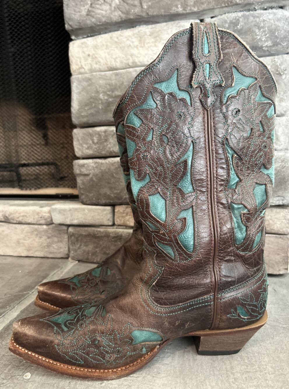 Women’s Twisted X Turquoise Inlay Leather Cowboy Boots 9 W Western